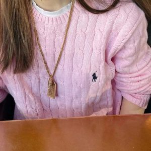 Ralph Lauren Pink Cable Knit Crewneck Sweater