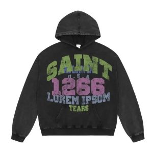 Saint Michael 1268 Graphic Distressed Black Hoodie