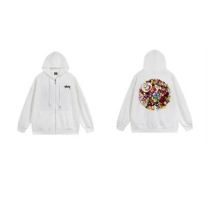 Stussy White Floral Skull Zip Hoodie Sweater