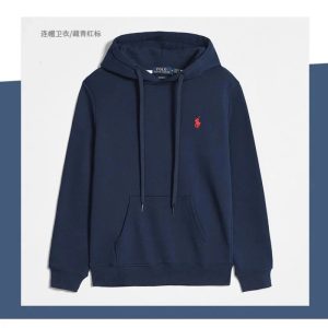 Ralph Lauren Navy Fleece Pullover Hoodie Red Logo