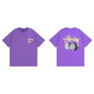 Stussy Dice Logo Purple Graphic T-Shirt for Men