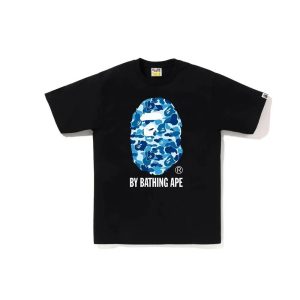 BAPE Blue Camo Ape Head Print Black T-Shirt