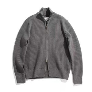 Maison Margiela Grey Zip Up Knit Sweater