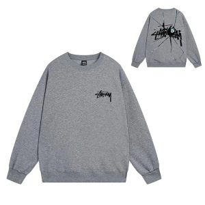 Stussy 8 Ball Cracked Logo Grey Crewneck Sweatshirt