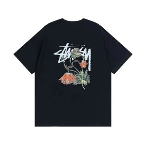 Stussy Floral Logo Black Graphic T-Shirt