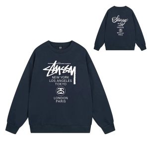 Stussy World Tour Logo Crewneck Sweatshirt Navy Unisex
