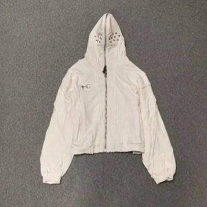 THUG CLUB White Zip Up Studded Hoodie Jacket