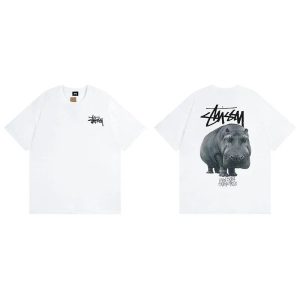 Stussy White Hippo Graphic Short Sleeve T-Shirt