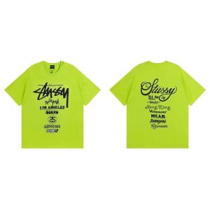 Stussy Neon Green City Logo Graphic T-Shirt