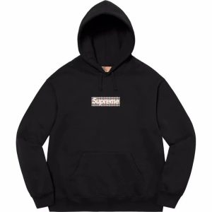 Supreme Plaid Box Logo Black Hoodie