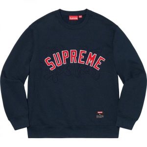 Supreme Navy Embroidered Logo Crewneck Sweatshirt