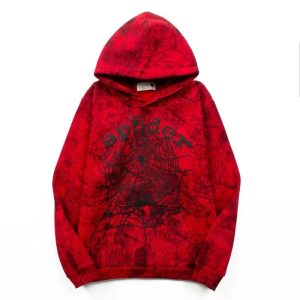 Sp5der Red Tie Dye Spider Web Hoodie