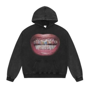 Saint Michael Black Lips Graphic Hoodie Sweater