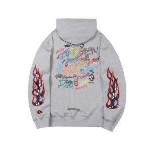 Chrome Hearts Grey Graffiti Flame Sleeve Hoodie