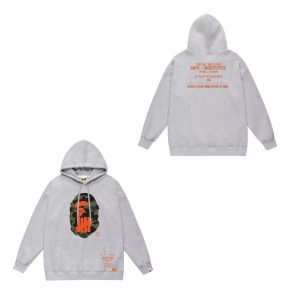 A Bathing Ape Grey Camo Logo Pullover Hoodie
