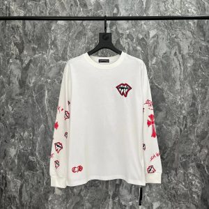 Chrome Hearts White Long Sleeve Cross Lip Graphic T-Shirt