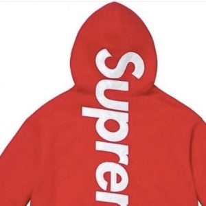 Supreme Red Vertical Logo Pullover Hoodie Sweater