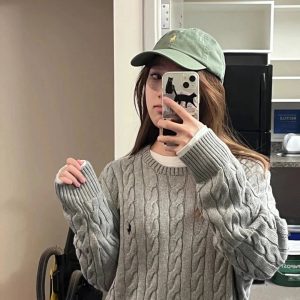 Ralph Lauren Gray Cable Knit Crewneck Sweater