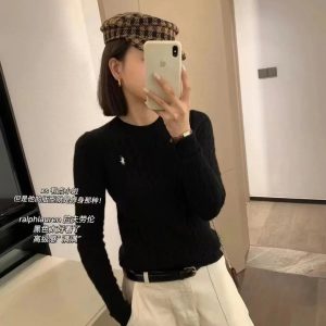Ralph Lauren Women's Black Cable Knit Slim Sweater