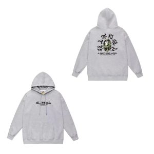 A Bathing Ape Grey Camo Logo Pullover Hoodie