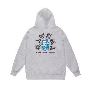 A Bathing Ape Grey Camo Logo Pullover Hoodie
