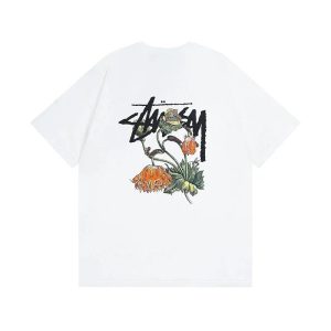 Stussy Flower Logo White Graphic T-Shirt