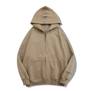 Essentials Beige Zip Up Hoodie Sweater Streetwear