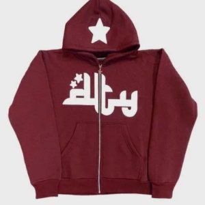 Syna World Burgundy Zip Hoodie Star Logo Sweater
