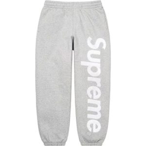 Supreme Grey Logo Fleece Jogger Sweatpants for Men