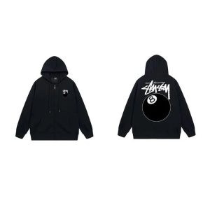 Stussy 8 Ball Black Zip Hoodie Streetwear Sweater