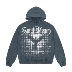 Saint Michael Graphic Washed Pullover Hoodie Streetwear
