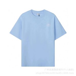 Dior Light Blue Logo Cotton Crew Neck T-Shirt