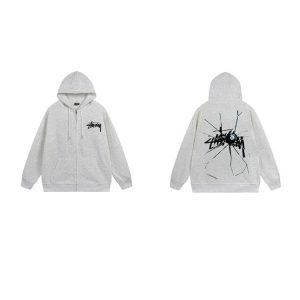 Stussy 8 Ball Shattered Logo Grey Zip Hoodie