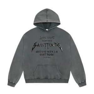 Saint Michael Washed Gray Logo Pullover Hoodie Sweater
