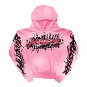 Hellstar Pink Flame Graphic Pullover Hoodie Sweater