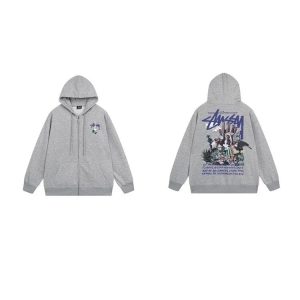 Stussy Graphic Print Gray Zip Hoodie