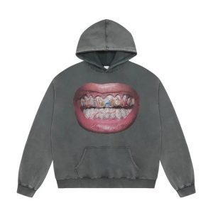 Saint Michael Smile Graphic Washed Hoodie Pullover Sweater