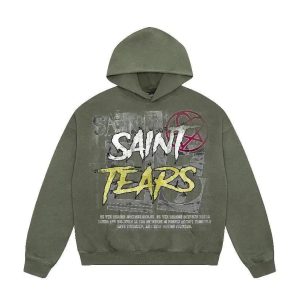 Saint Micheal Saint Tears Green Graphic Hoodie Sweater
