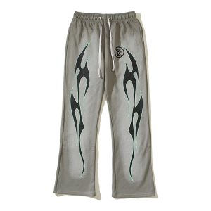 Hellstar Flame Print Gray Streetwear Pants
