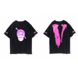 Vlone Black Pink Drip Logo Streetwear T-Shirt