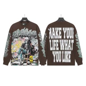 God Speed Skeleton Graffiti Brown Crewneck Sweatshirt
