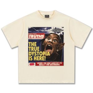 Saint Michael Graphic Print Streetwear T-Shirt Beige