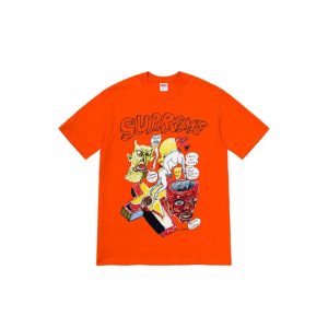 Supreme Orange Graphic Print Cotton T-Shirt
