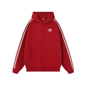 Adidas Red Pullover Hoodie Casual Sweatshirt