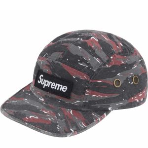 Supreme Tiger Camo Camp Cap Black Red Hat