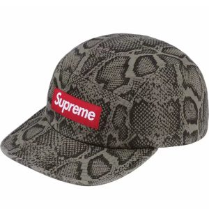 Supreme Snakeskin Camp Cap Grey Box Logo Hat