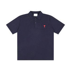 AMI Paris Navy Ami de Coeur Polo T-Shirt