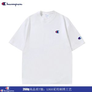 Champion White Logo Embroidered Cotton T-Shirt for Men