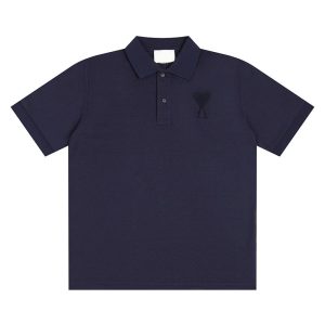 Ami Paris Navy Logo Polo T-Shirt for Men