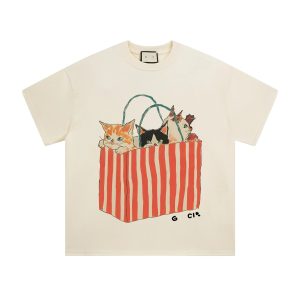 Gucci Cartoon Cats Print Beige T-Shirt